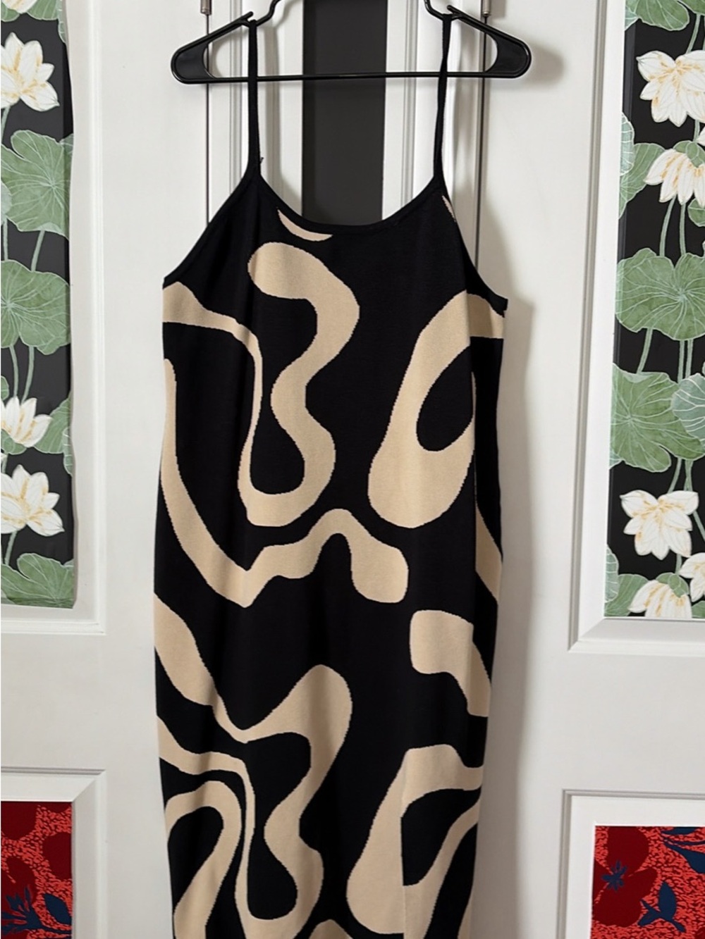 Strappy Black and Cream Abstract Dress